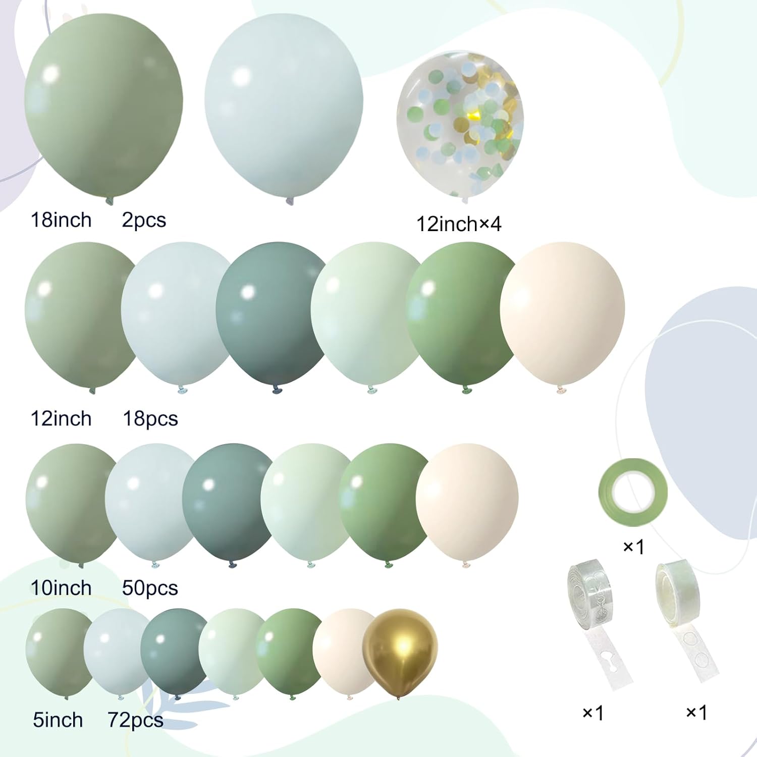 150Pcs Dusty Blue Green Balloon Garland Kit