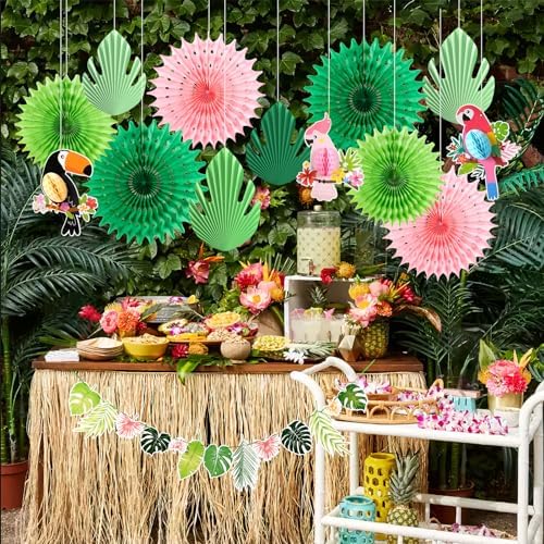 Tropical Party Decor Fans with Bird Garland Kit