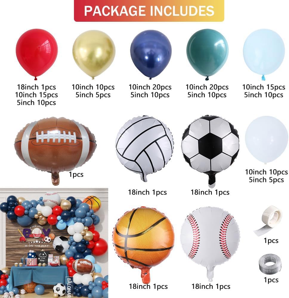 Dusty Blue Sport Birthday Balloons Garland Kit