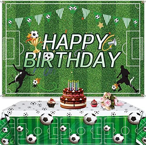 Irenare Soccer Birthday Decorations 5x3ft Backdrop and Table Cloth