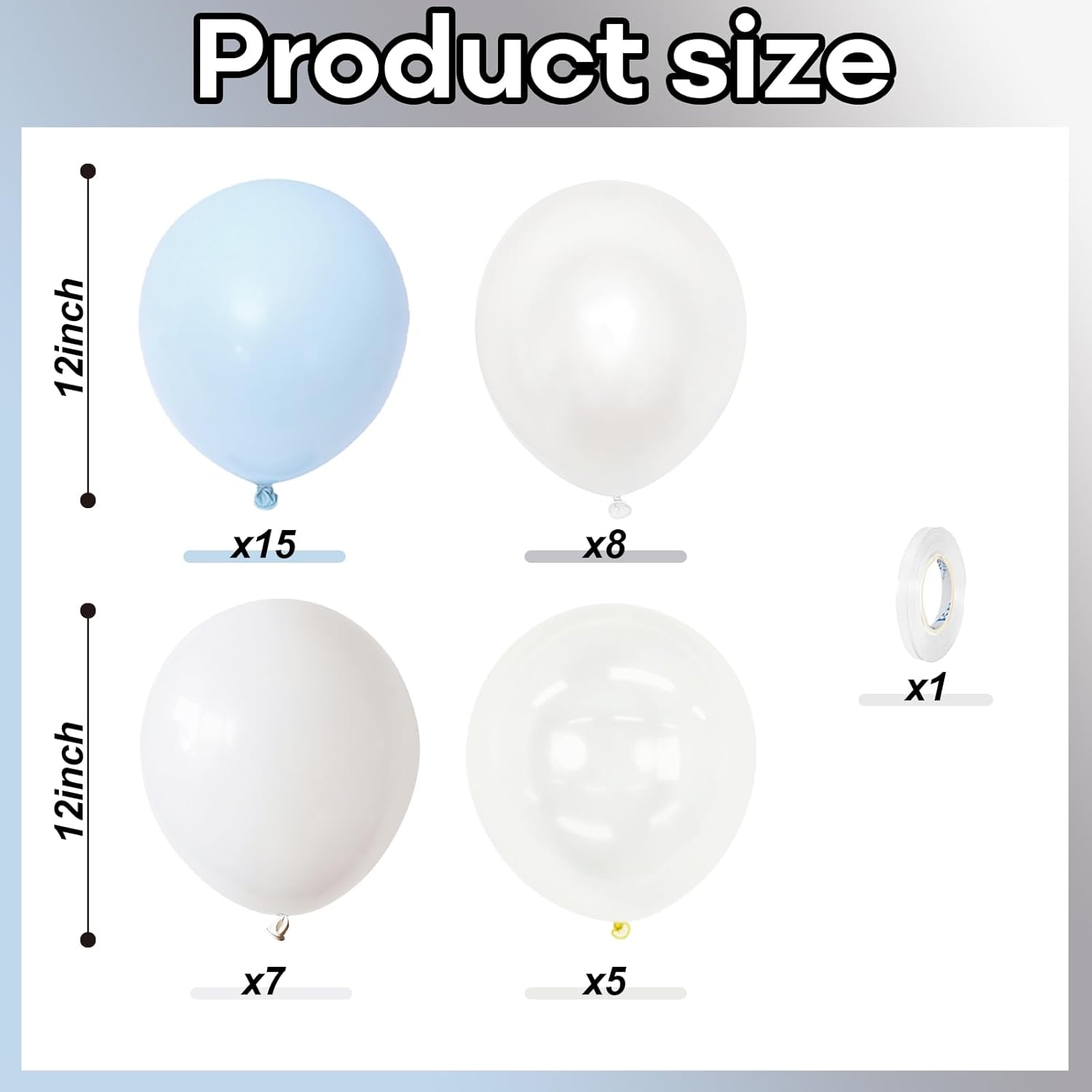 Pastel Blue White Balloons Set 35PCS 12 Inch for Parties