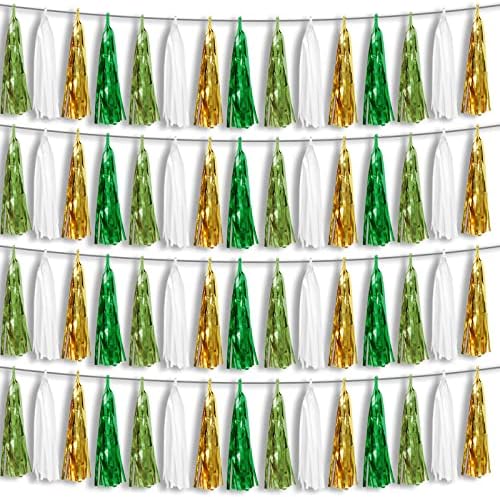 4P Light Green White Gold Green Tassel Garland Banner