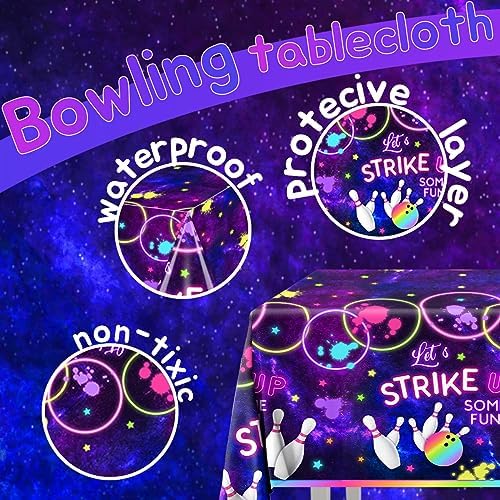 Peghoqu Bowling Party Tablecloth 3Pcs Neon Rainbow Fun Decor