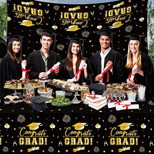 3 Pcs Graduation Tablecloth - Black Gold 54x108 Inch