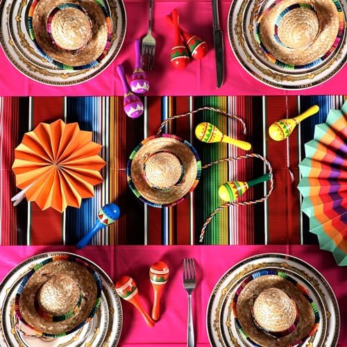 Hosuly Mexican Fiesta Tablecloth 54 x 108 Inches 24 Pcs