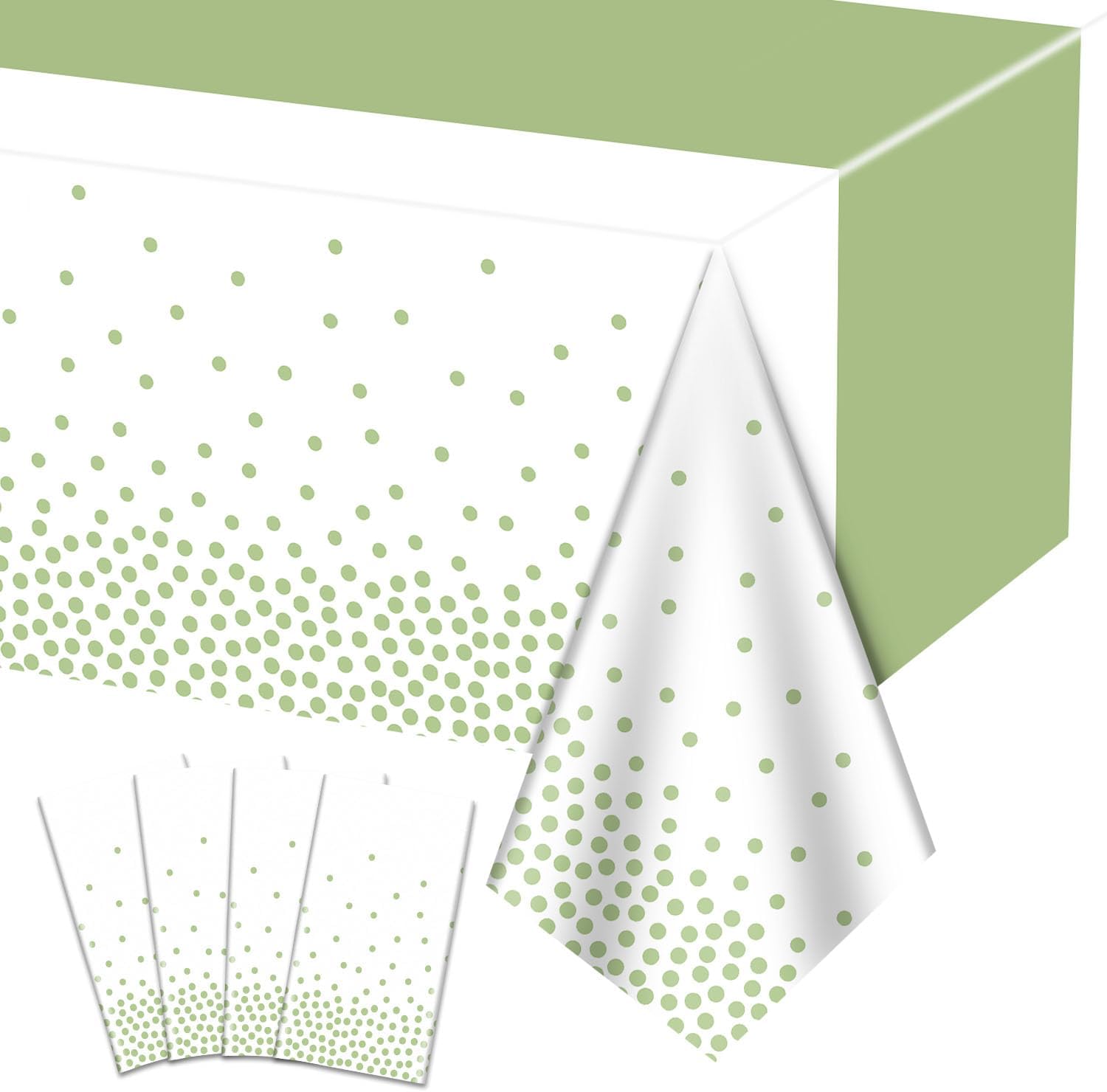 4Pcs Sage Green Tablecloths - 86x51 Rectangular Dot Covers for Home Parties