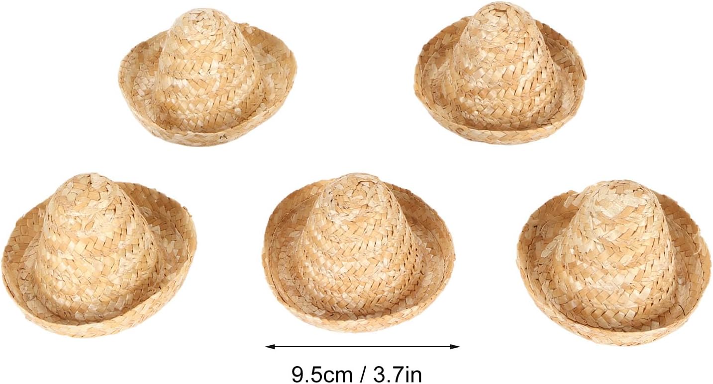 5Pcs Mini Straw Sombrero Hats 37in Diameter Brown