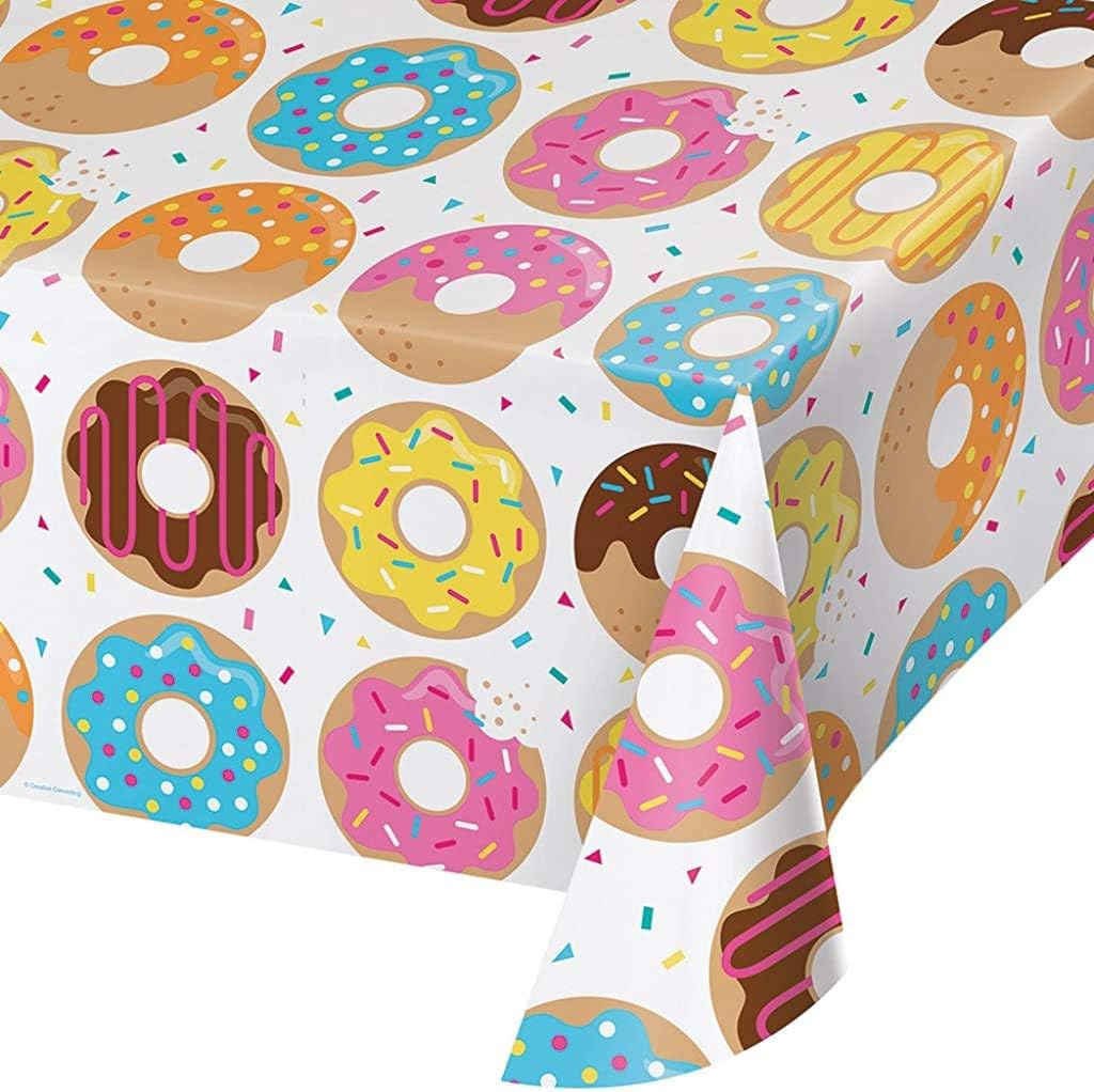 Creative Converting All Over Print Plastic Tablecover - Donut Time 54x102