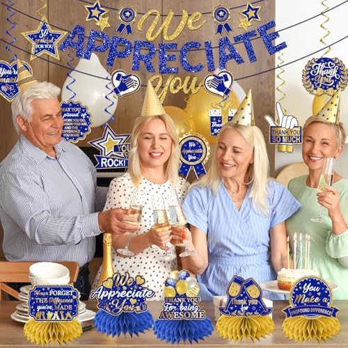 We Appreciate You Decorations Navy Blue Gold Set