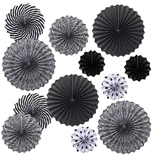 ONUPGO Black Paper Fan Party Decor Set 12PCS
