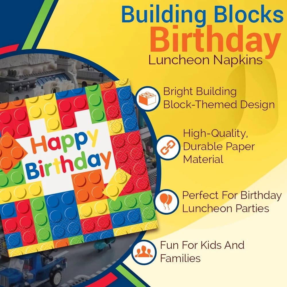 Bold And Bright Building Blocks Napkins Pack Of 16