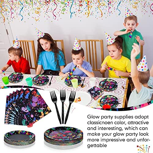 Baderke Neon Glow Party Tableware Set 192 Pcs