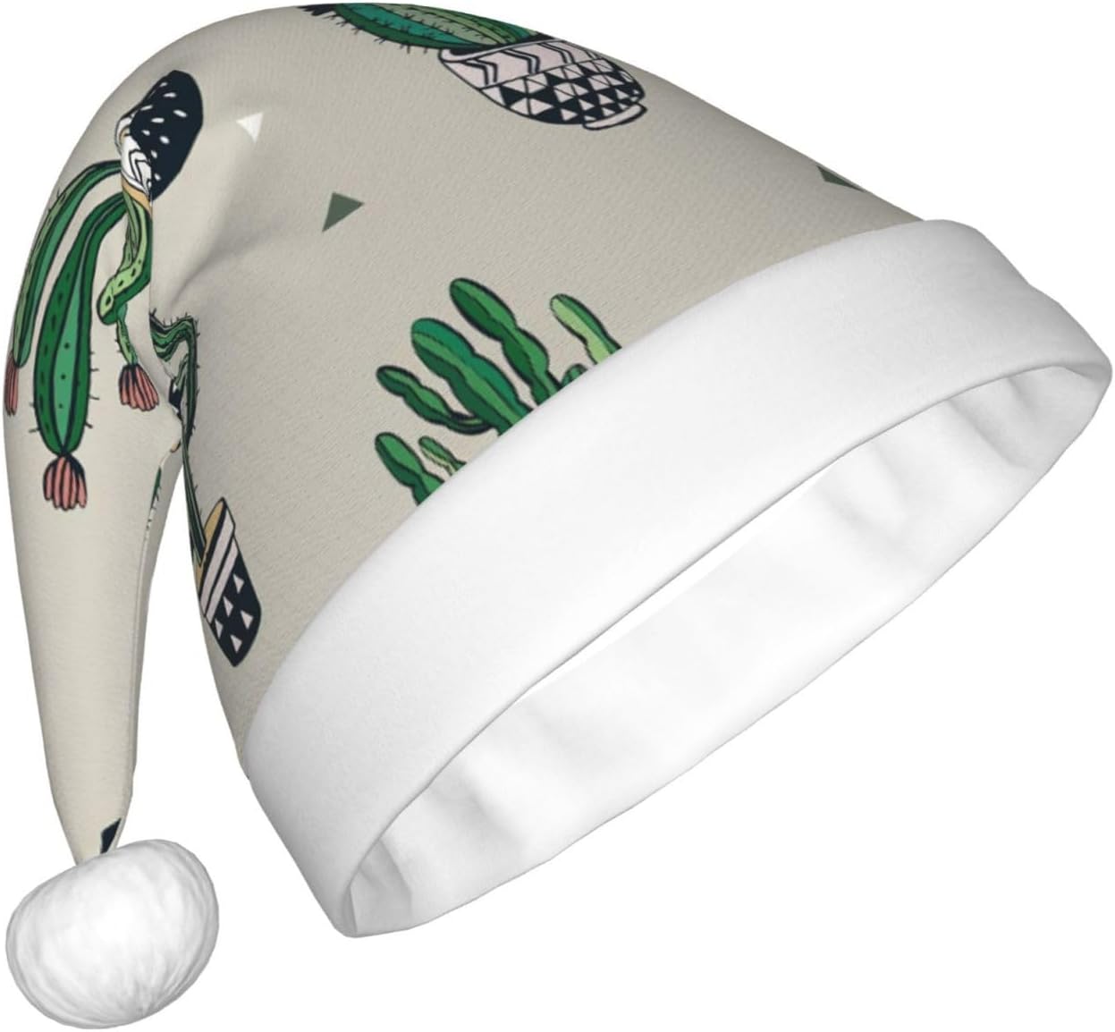 Personalized Santa Hat with Green Cactus Print