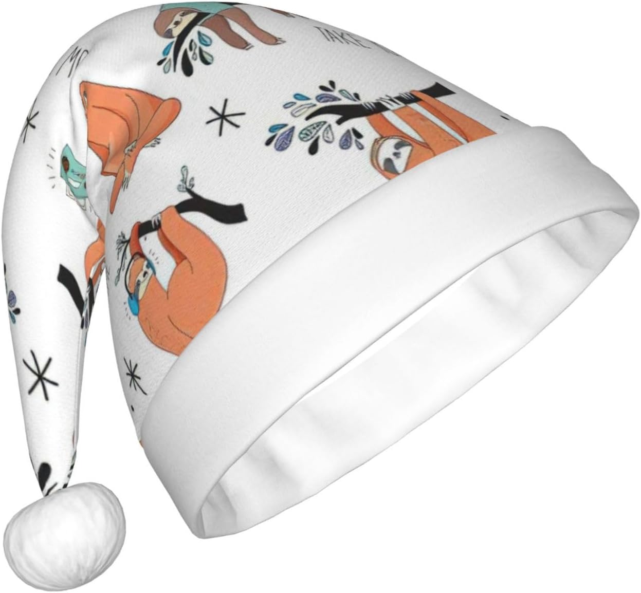QinZheng Brown Sloth Print Santa Hat for Women