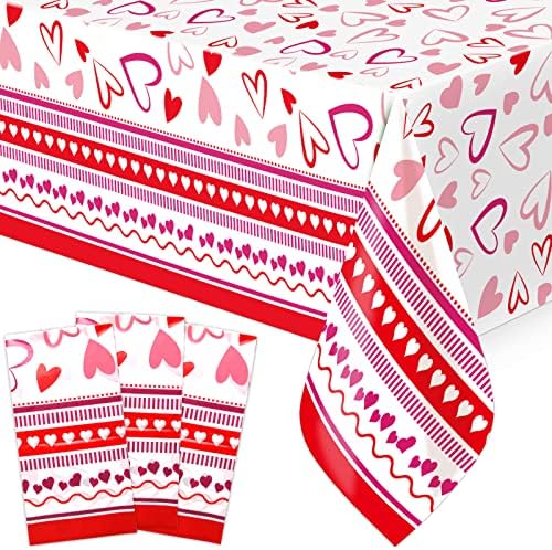 Fancy Land 3 Pack Valentine Heart Red Tablecloths 54x108 Inches