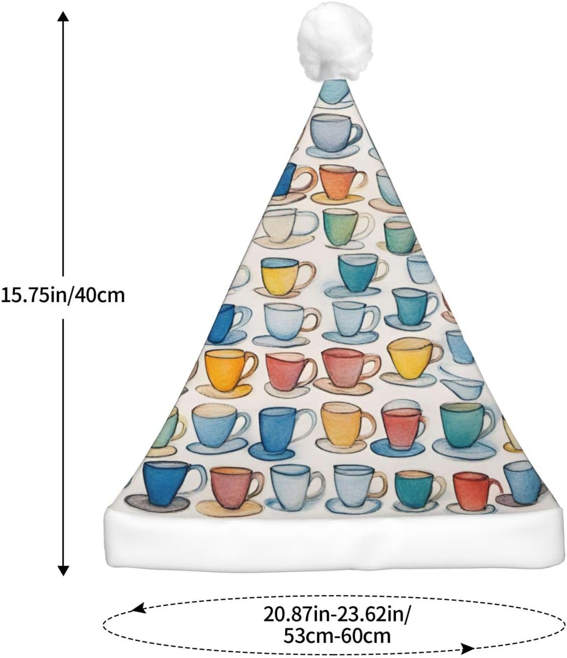 QINZHENG LED Christmas Hat with Teapots and Cups Print
