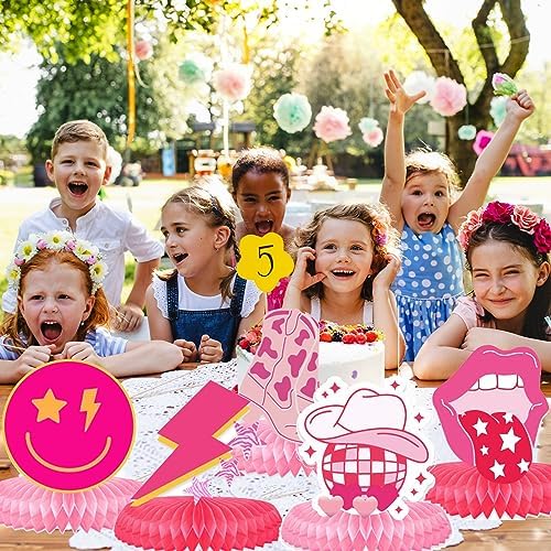 9Pcs Preppy Party Centerpieces Hot Pink Honeycomb Decorations