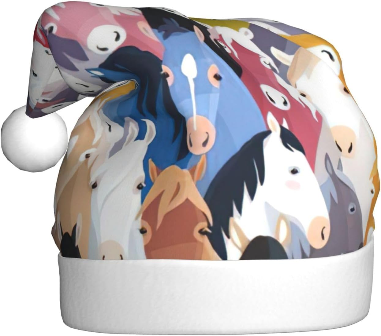 QINZHENG Cartoon Horses Santa Hat Christmas Gift for Women