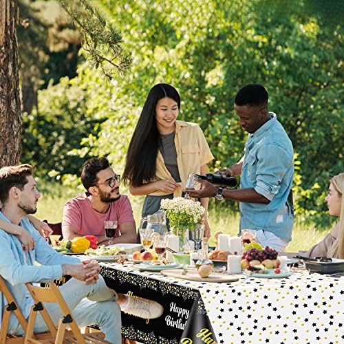 4 Pack Happy Birthday Tablecloths Black Gold Decor 54x108 Inch