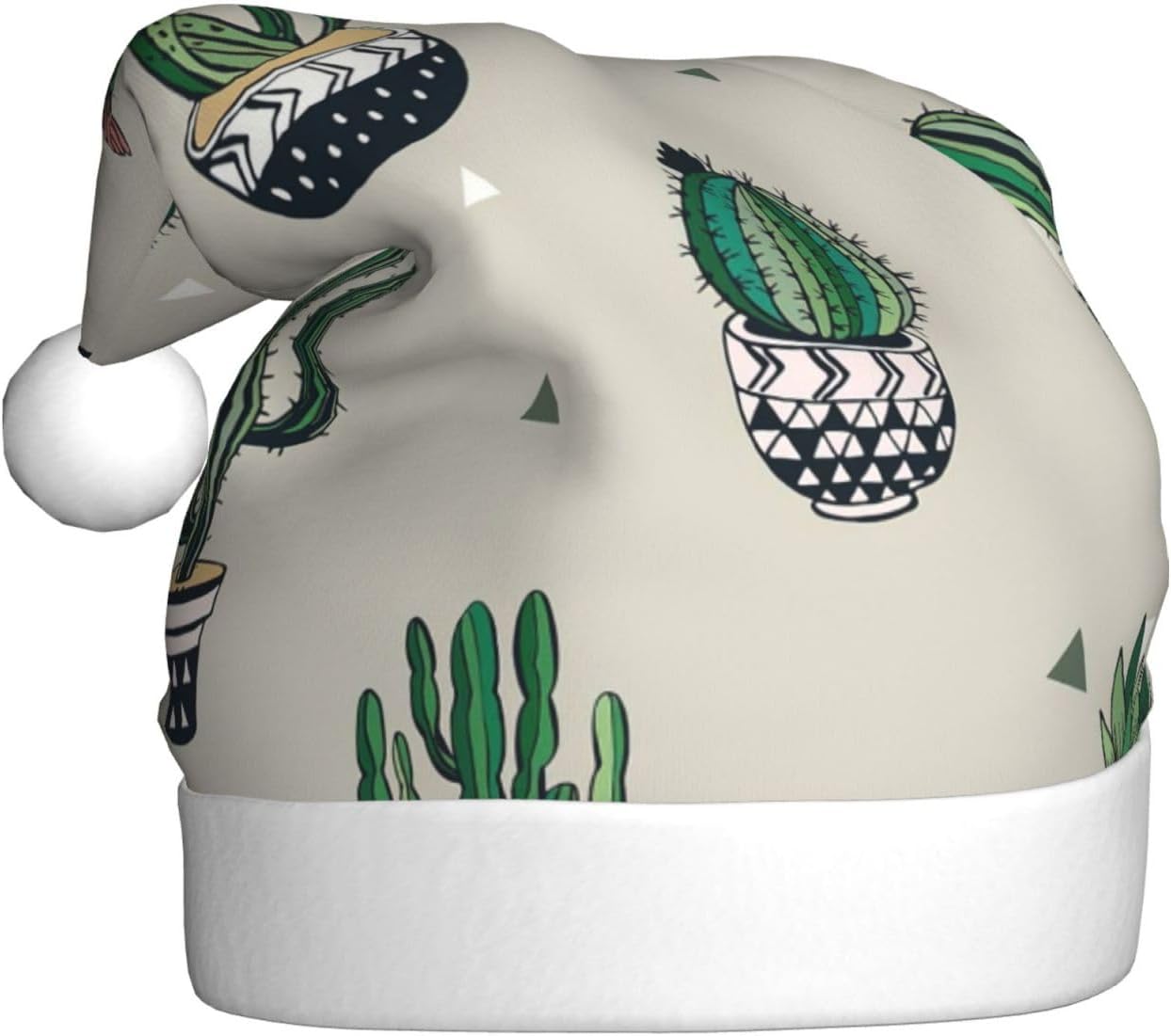 Personalized Santa Hat with Green Cactus Print