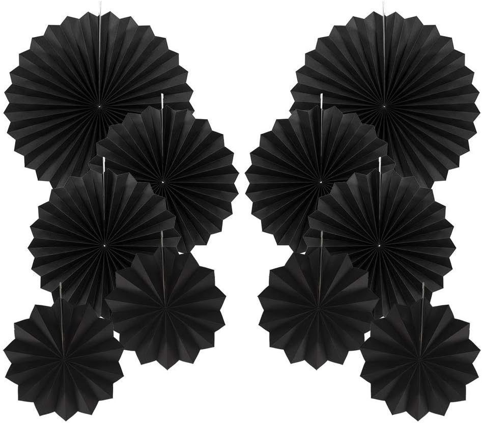 Black Hanging Party Fans Decorations Set of 10
