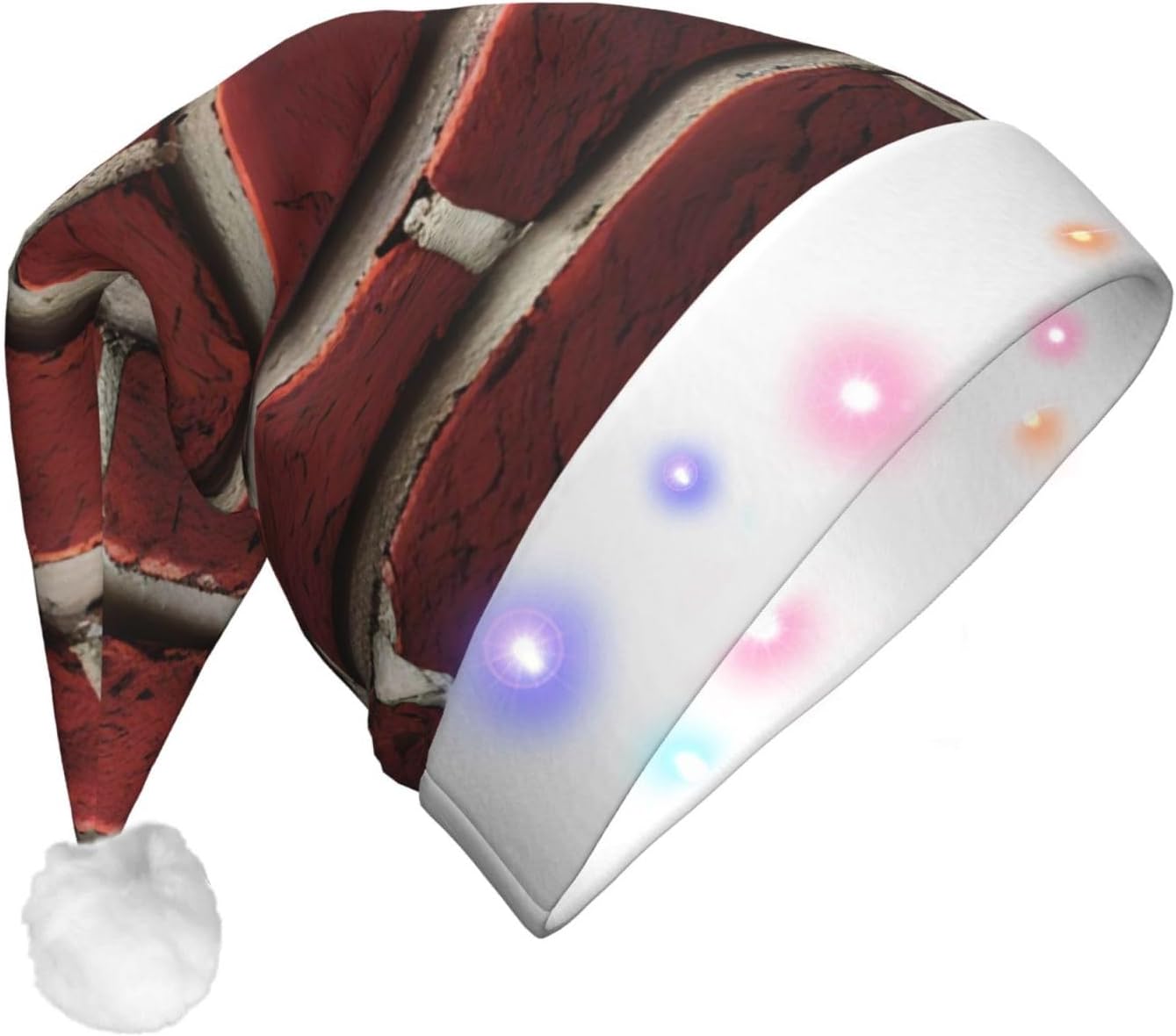 QINZHENG Brick Red Santa Hat with LED Lights for Adults Christmas Hat