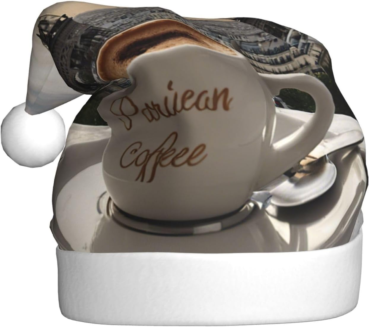 QINZHENG Parisian Coffee Eiffel Tower Santa Hat for Women