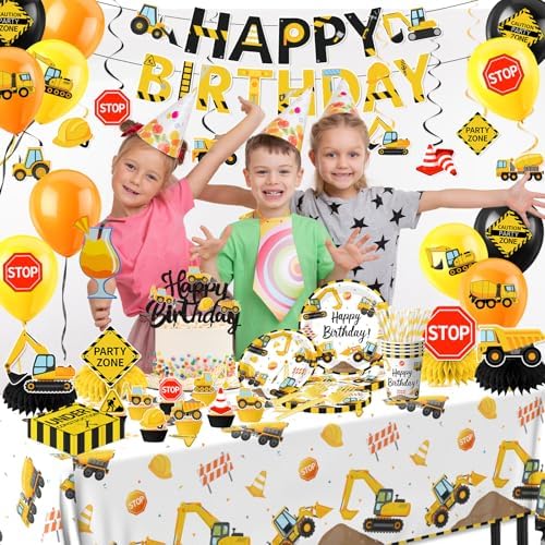 Construction Birthday Decorations 245PCS Truck Theme Party Supplies