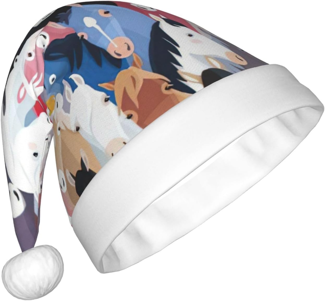 QINZHENG Cartoon Horses Santa Hat Christmas Gift for Women
