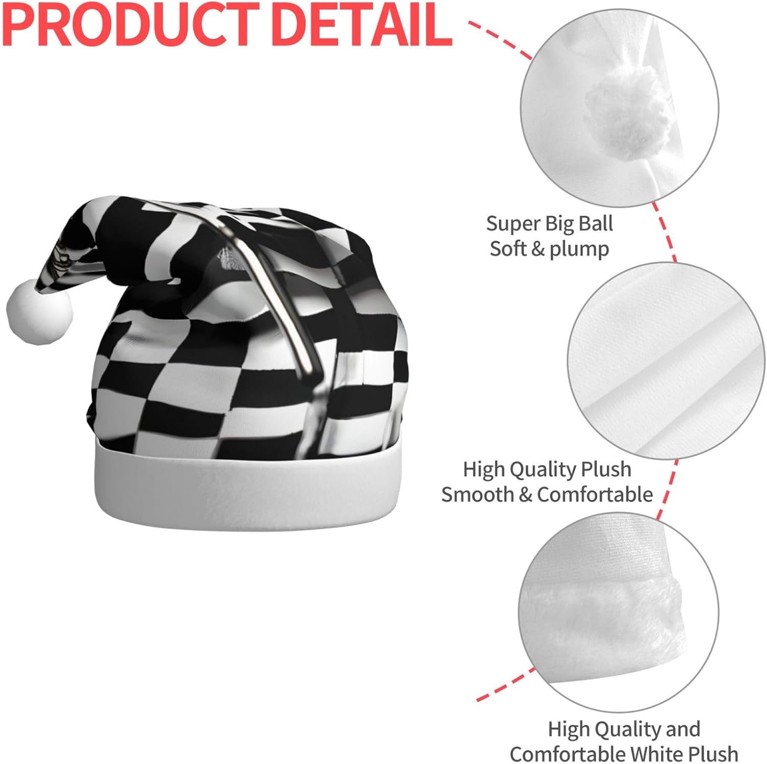 QINZHENG Checkered Flags Santa Hat Personalized Christmas Headwear