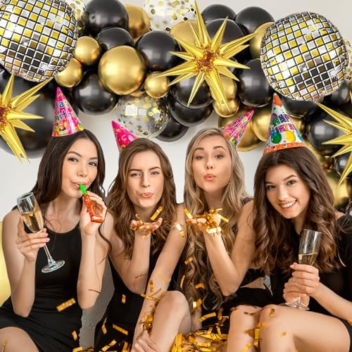 Black and Gold Balloon Garland Arch Kit with Starburst Foil Balloons