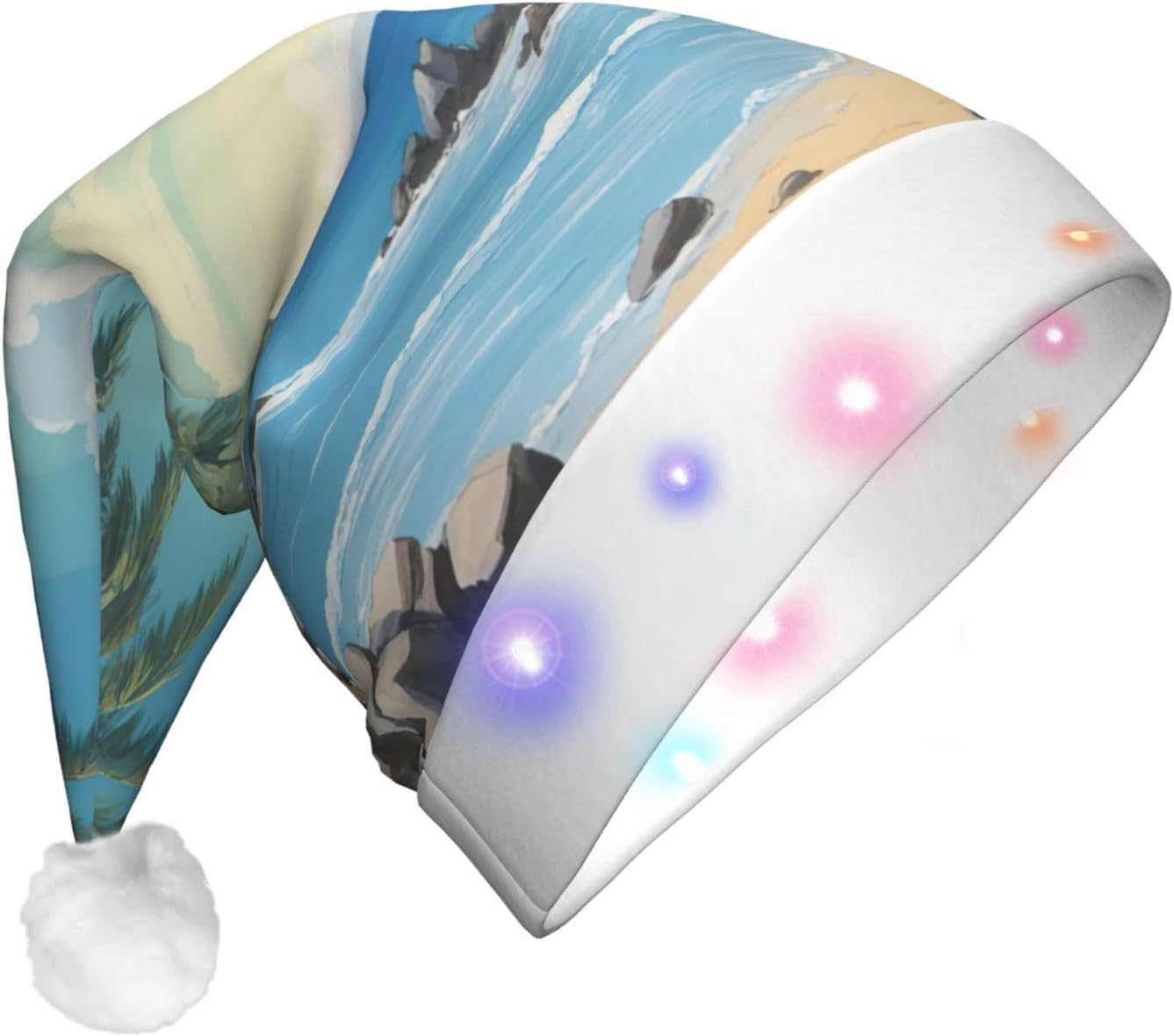 Palm Tree Velvet Santa Hat with LED Lights for Christmas Party