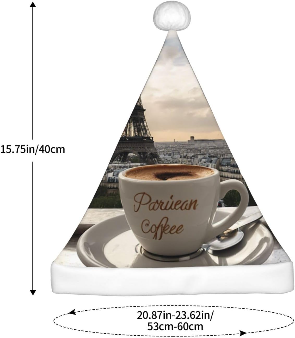 QINZHENG Parisian Coffee Eiffel Tower Santa Hat for Women