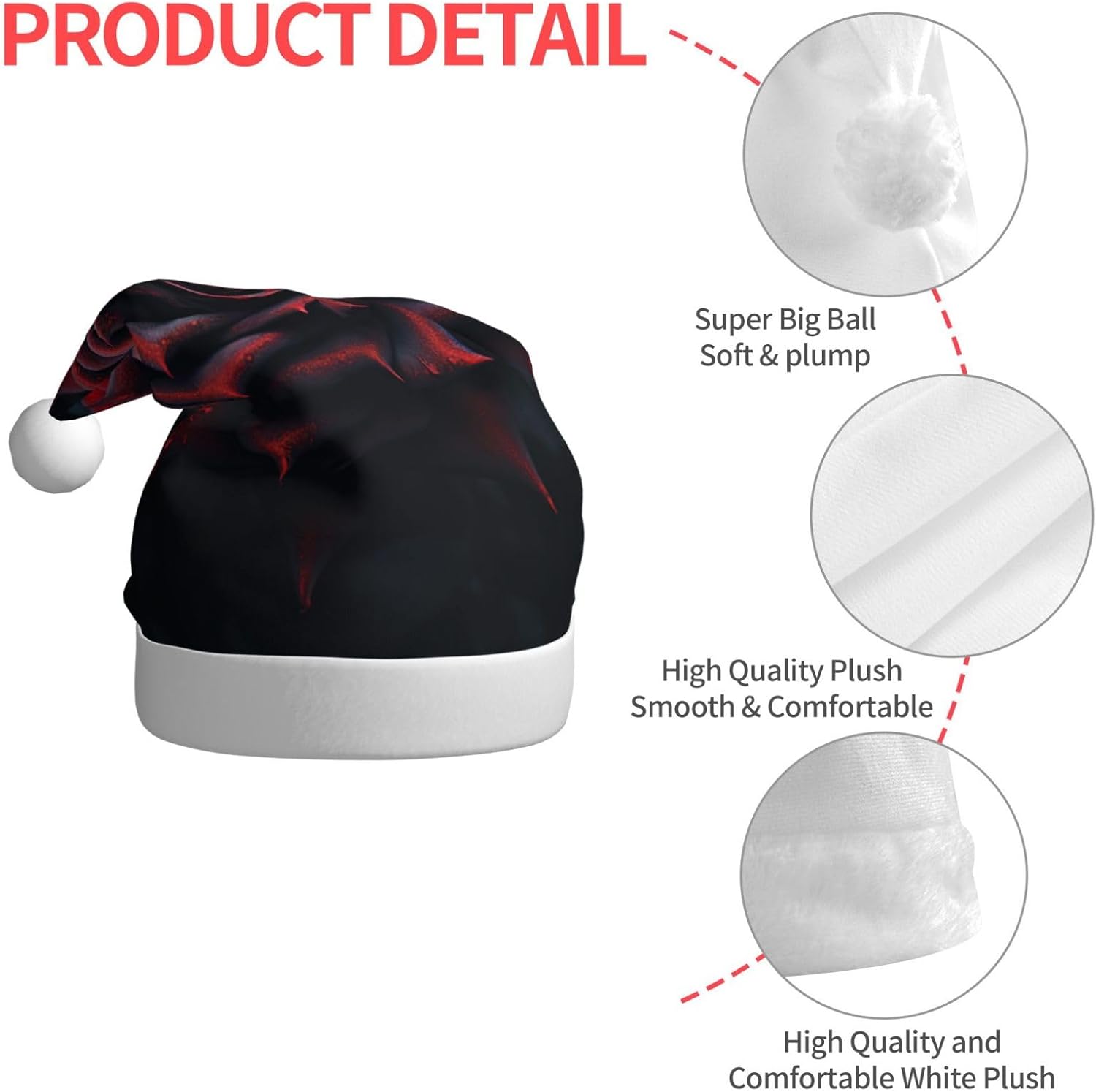 Personalized Santa Hat with Red Rose and Black Leaves Print