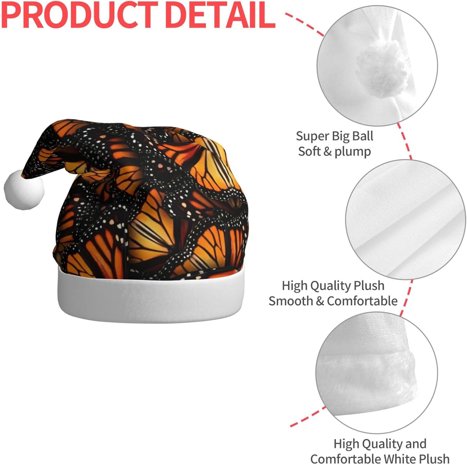 QINZHENG Orange Monarch Butterflies Santa Hat