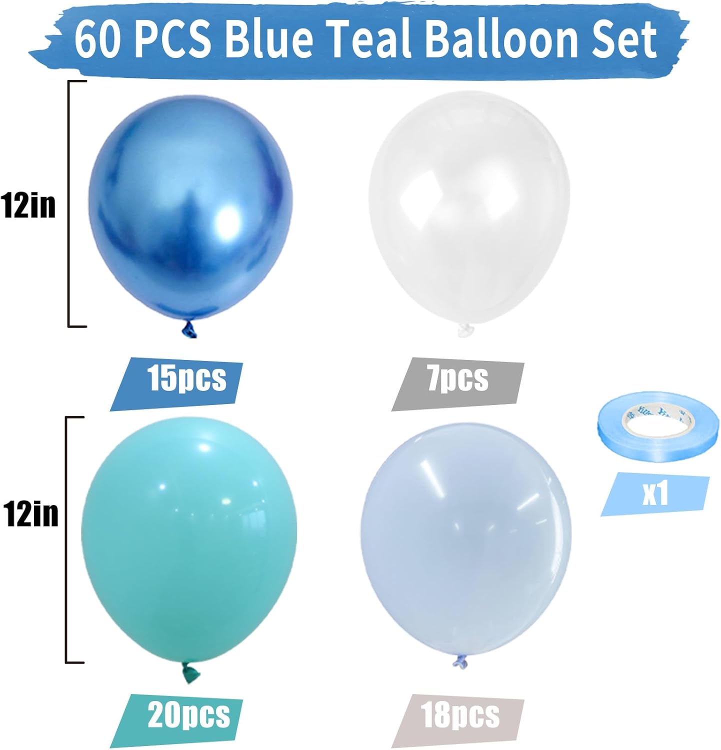 Teal Blue Balloons 60PCS Ocean Mermaid Party Decor