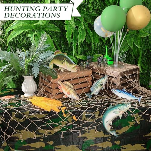 2 Pcs Camouflage Hunting Party Decorations Tablecloth and Fishing Net