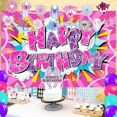 59 Pcs Pink Spider Party Decor Set