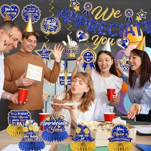 We Appreciate You Decorations Navy Blue Gold Set