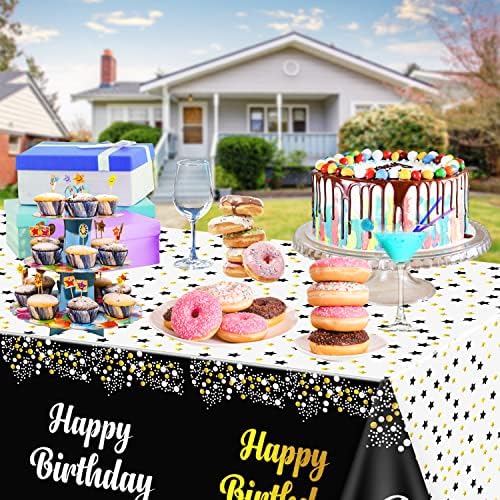 4 Pack Happy Birthday Tablecloths Black Gold Decor 54x108 Inch