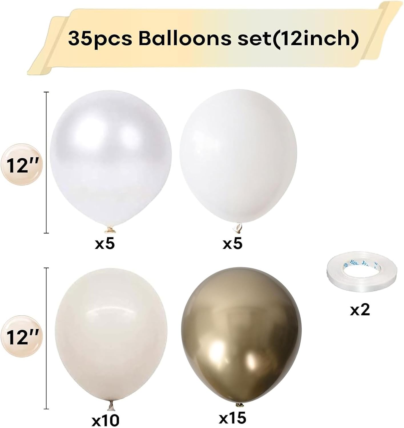 White and Gold 12-Inch Balloons for Parties