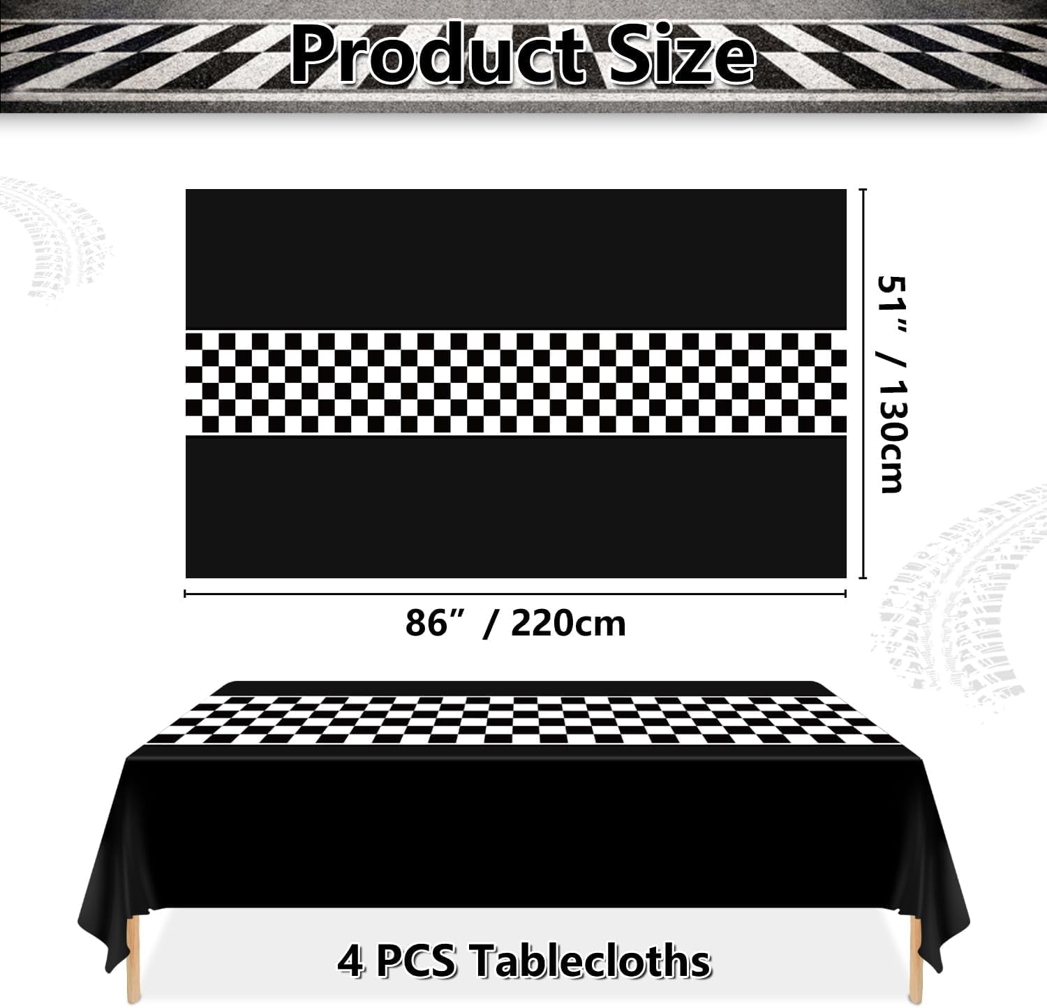4 Pcs Racing Car Checkered Plastic Tablecloths for Birthday Parties