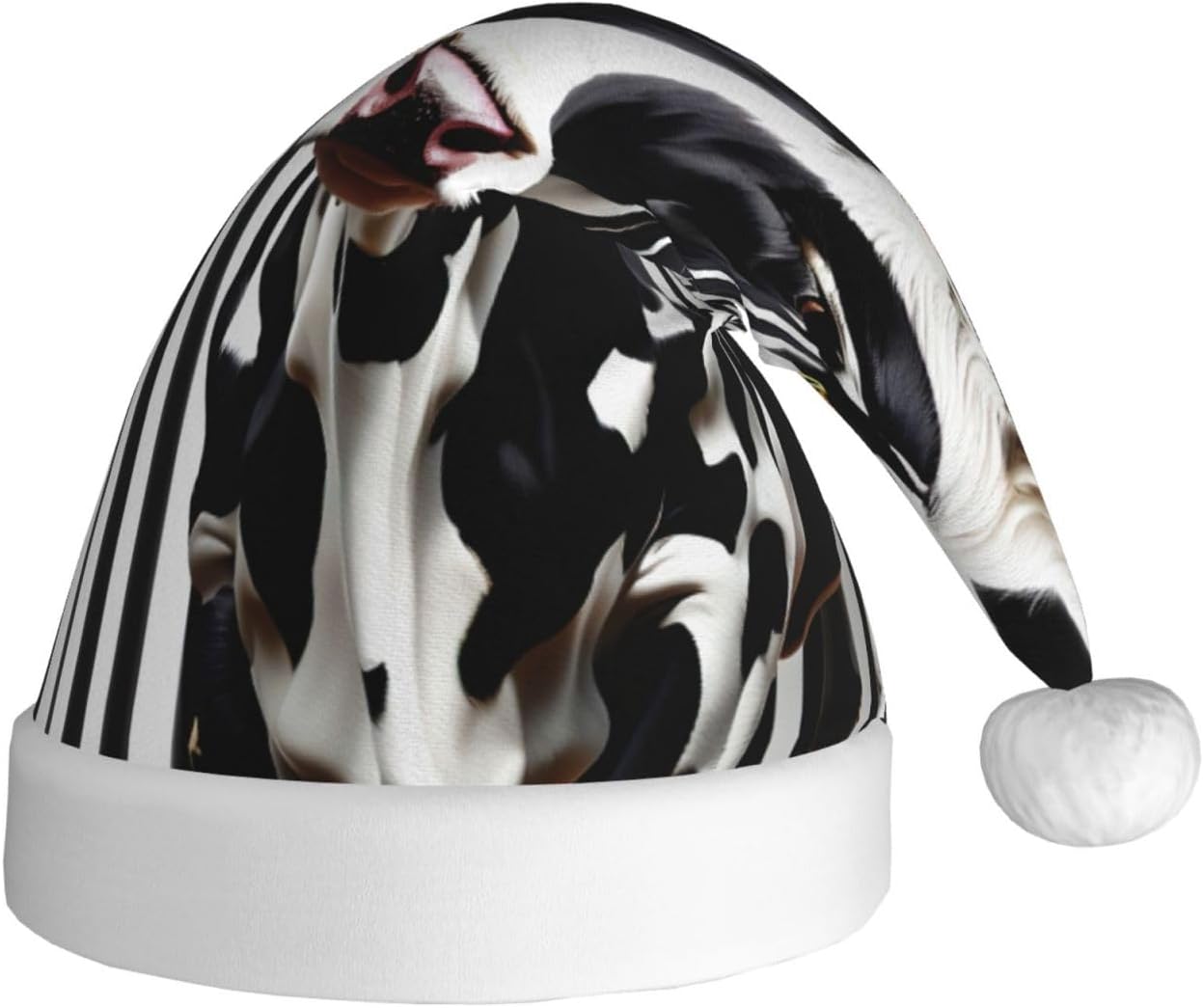 QinZheng Personalized Santa Hat with Black White Milk Cow Print