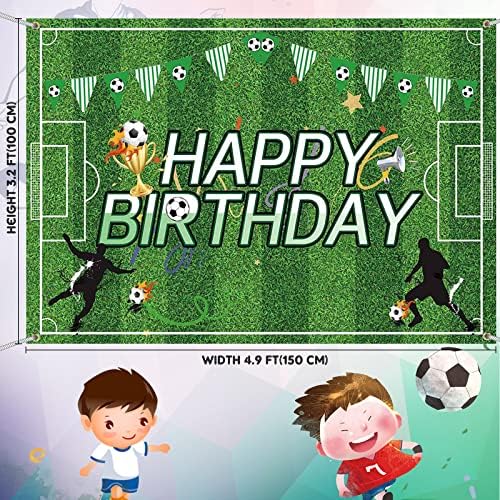 Irenare Soccer Birthday Decorations 5x3ft Backdrop and Table Cloth