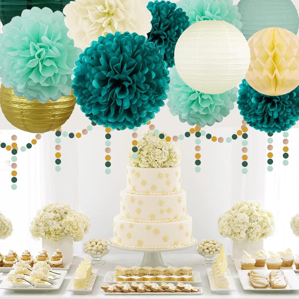 Green and Gold Party Decorations 13 Pcs Elegant Hanging Supplies