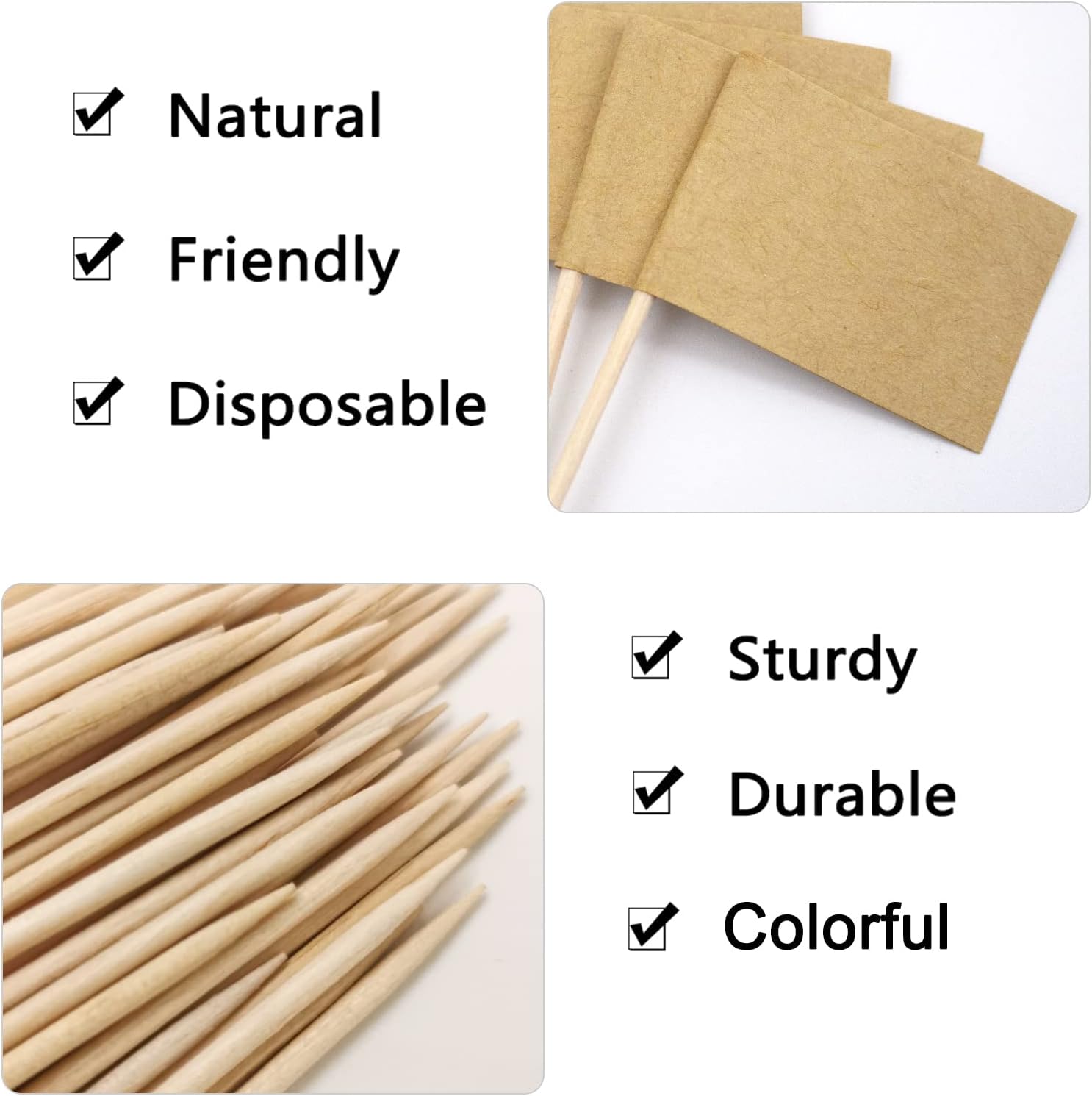 BLUE TOP 100 Pcs Blank Kraft Flag Toothpick Cupcake Toppers