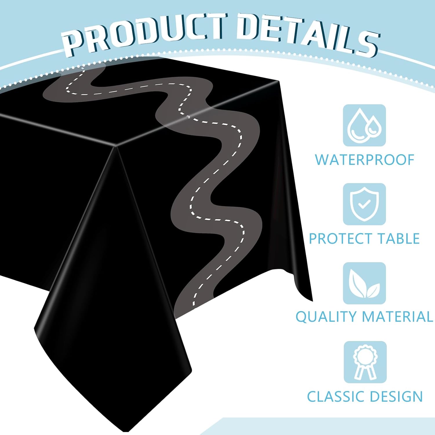 Irenare Racing Car Table Covers 3 Pcs Black 54x108 Inch