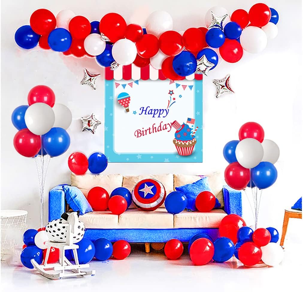 100pcs Royal Blue and White 12 Inch Latex Balloons with Ribbon