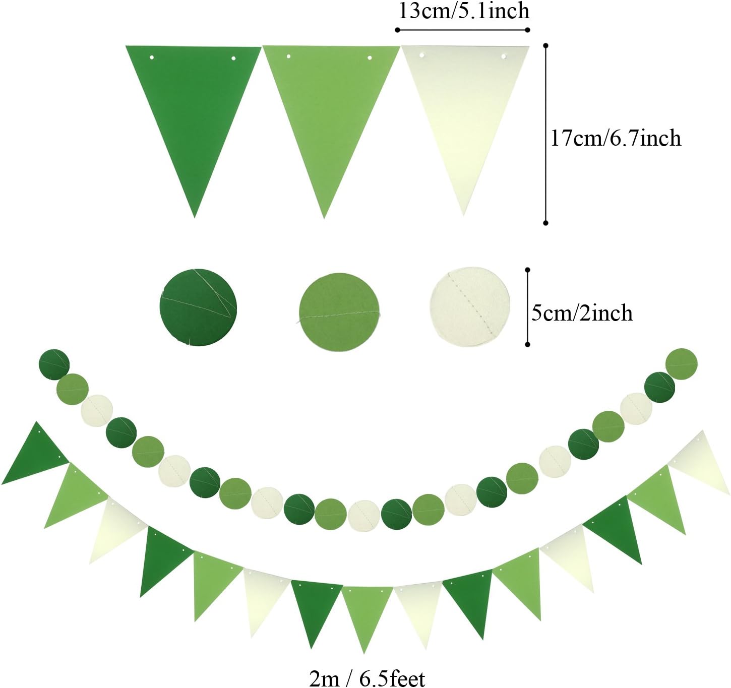 ZERODECO Birthday Party Decor Green White Banner Fans Poms Balloons
