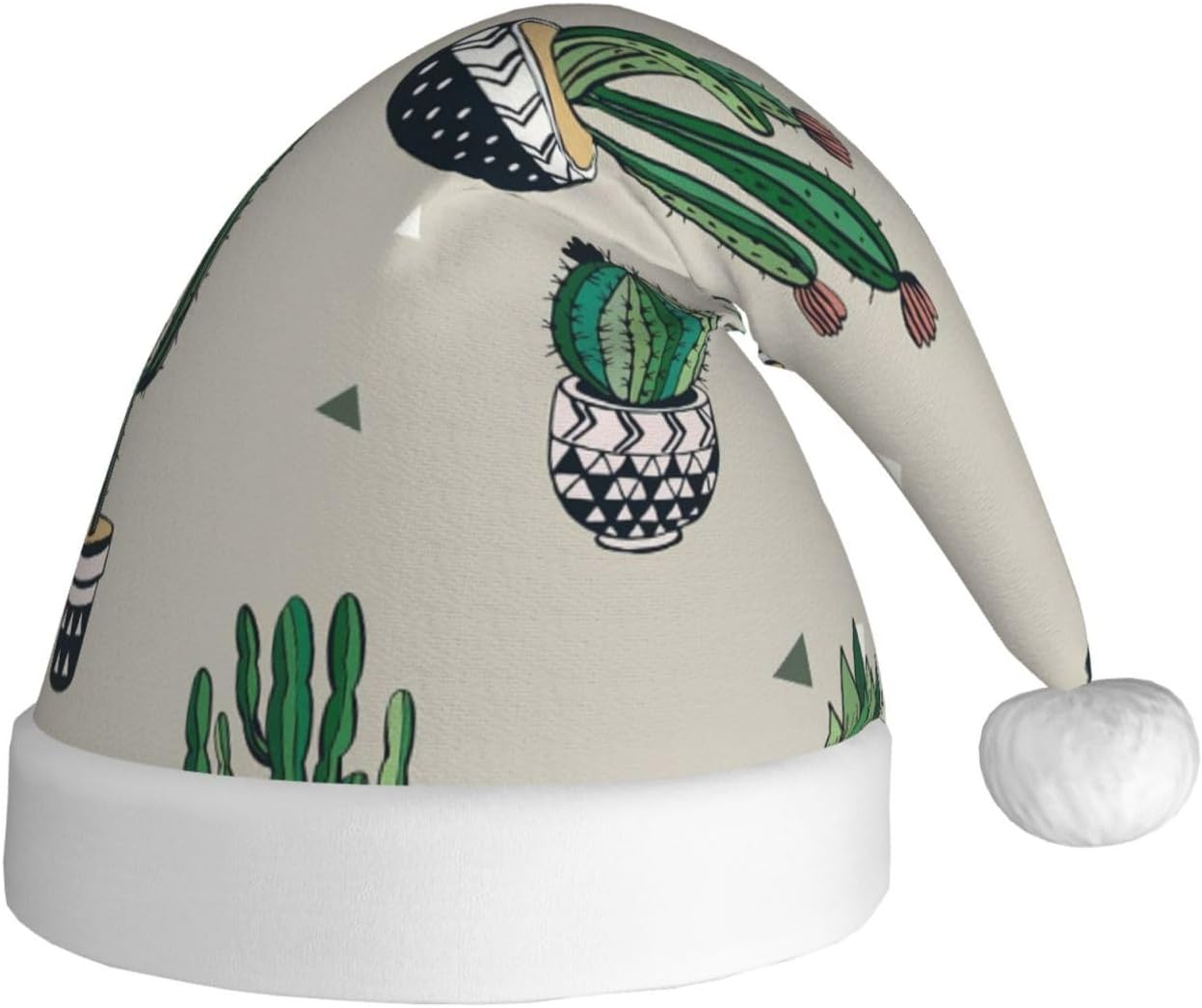 Personalized Santa Hat with Green Cactus Print